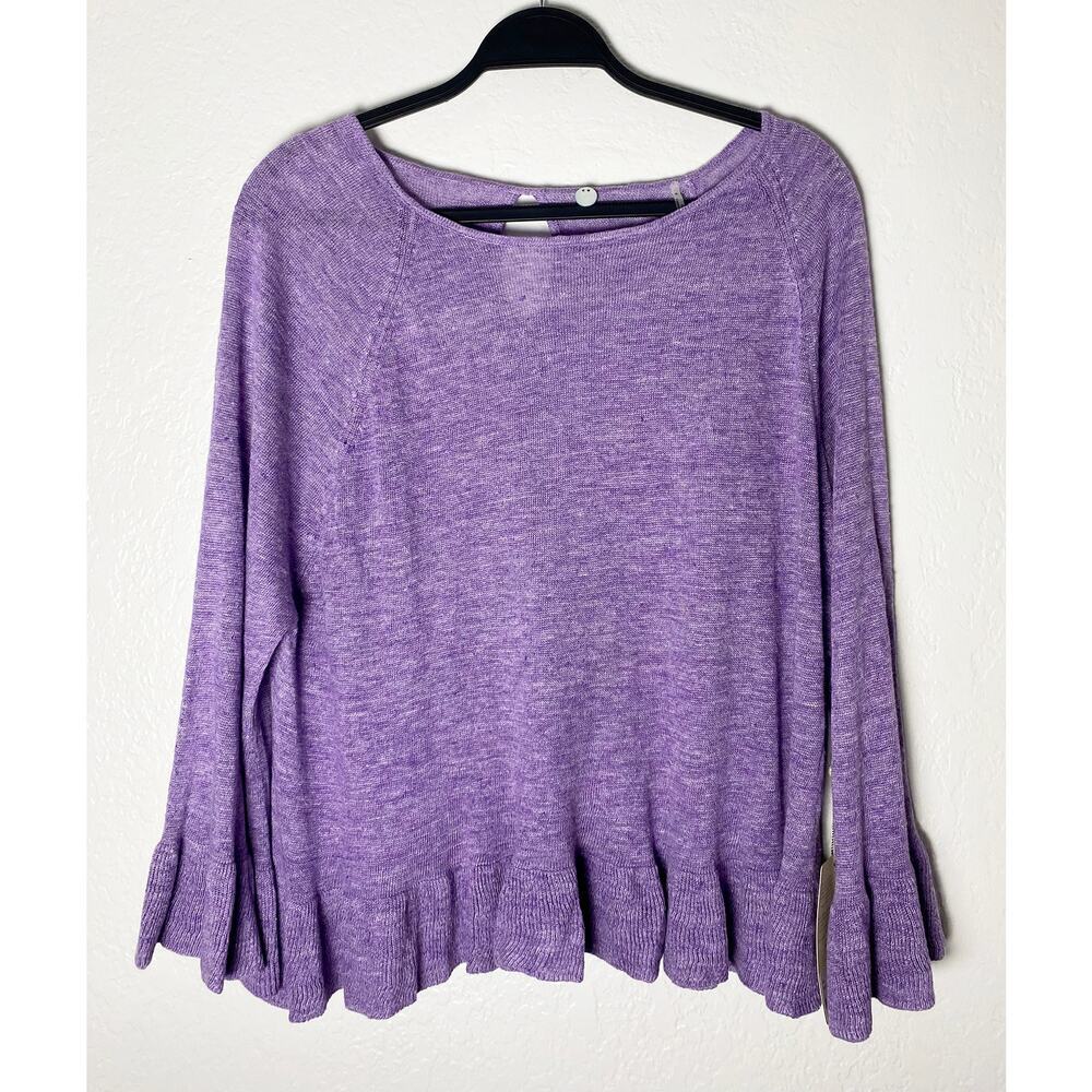 Margaret O'Leary‎ Womens Flounce Italian Linen Lightweight Sweater Blouse Ruffle